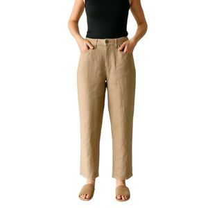 LAUREN JEANS Petite Tan Linen Capri Pants Summer Spring Beach Size 6P